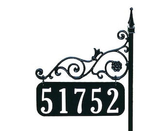 Orleans All-Metal Reflective Address Sign – 48" Powder-Coated Steel Post, Cast Aluminum Bracket, Double-Sided Numbers, Stainless Plate