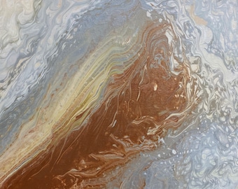 Abstract Acrylic Art Pour Painting With Metallic   - Art 20" x 20" Staple Back Stretched Canvas  "Anya Art"