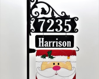 Address America - Boardwalk Double Sided Reflective Address Sign with Name Rider, Santa Flag and Solar Lamp