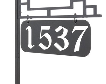 Address America - Excalibur Gothic Super Reflective Address Sign Double Sided Large Gothic Numbers on 47" Post with Solar Lamp