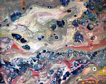 Abstract Acrylic With Metallic  Pour Painting - Art 12" x 16" Gallery Wrap Stretched Canvas  "Anya Art"