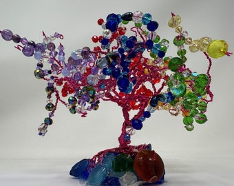 Stunning Handmade  Rainbow Tree Mounted on Crystal - One Of A Kind Work Of Art