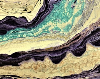 Abstract Acrylic With Metallic  Pour Painting - Art 12" x 9" Gallery Wrap Stretched Canvas  "Anya Art"