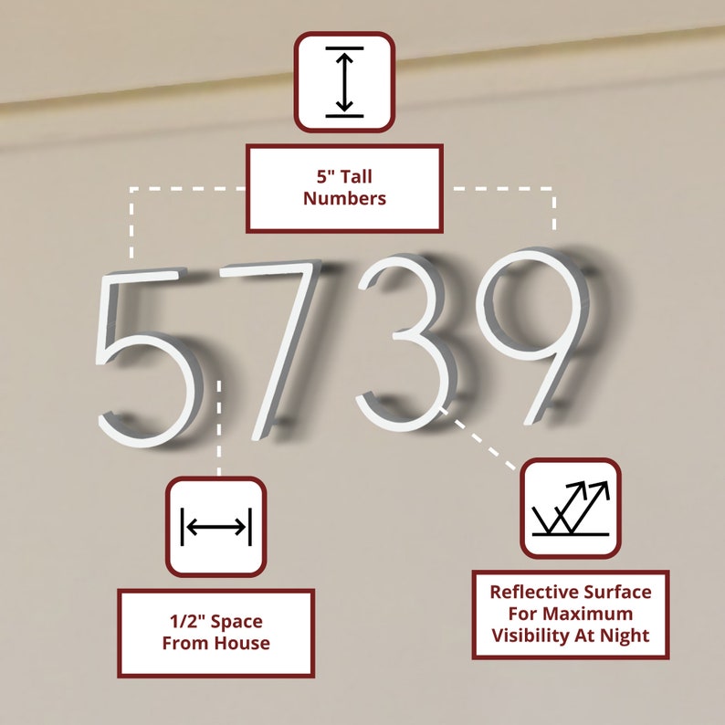 Modern Reflective Floating House Numbers 5 Address Etsy