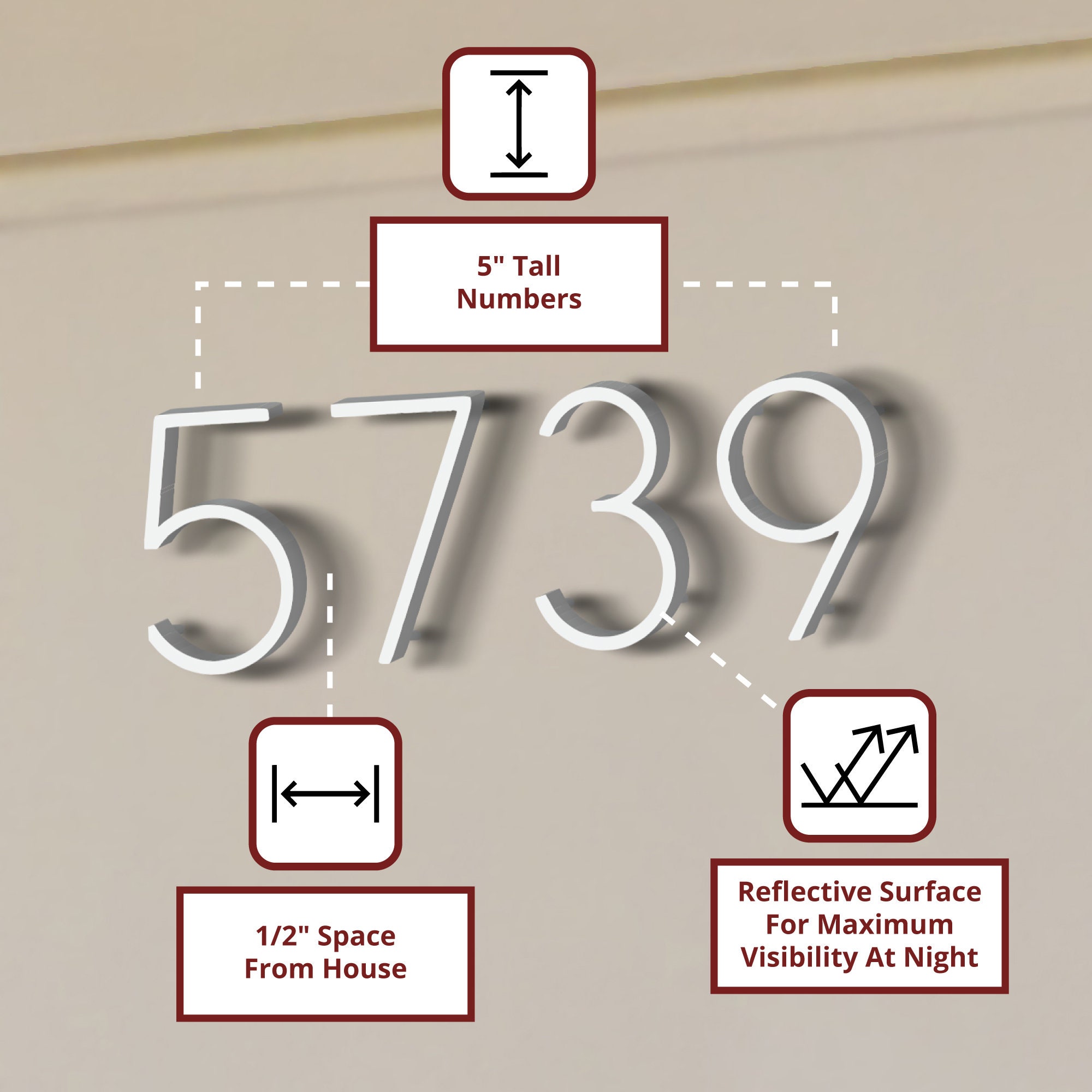 Modern Reflective Floating House Numbers 5 Address Etsy