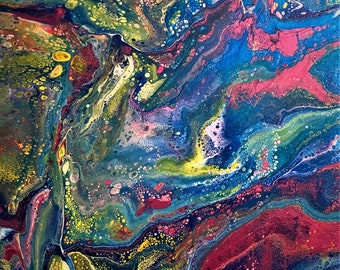 Abstract Acrylic  Pour Painting - Art 20" x 20" Gallery Wrap Stretched Canvas