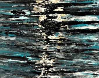 Abstract Acrylic With Metallic  Pour Painting - Art 12" x 16" Staple Back Stretched Canvas  "Anya Art"
