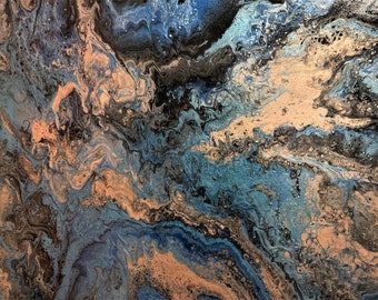 Abstract Acrylic Pour Metallic Painting - Art 24" x 18" Gallery Wrap Stretched Canvas  "Anya Art"
