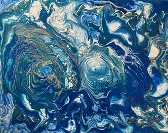 Abstract Acrylic With Metallic  Pour Painting - Art 20" x 16" Staple Back Stretched Canvas  "Anya Art"