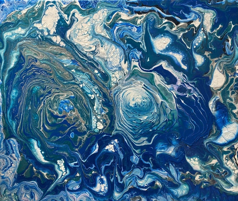 Art 20 x 16 Staple Back Stretched Canvas Anya Art Abstract Acrylic With Metallic Pour Painting