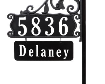Address America Boardwalk Double Sided Customized & Ready to Install Reflective Address Sign with Name Rider and Solar Light.