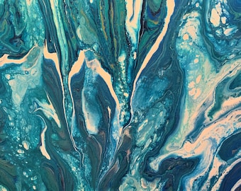 Gorgeous Abstract Acrylic With Metallic  Pour Painting - Art 20" x 16" Staple Back Stretched Canvas