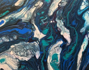 Abstract Acrylic With Metallic  Pour Painting - Art 24" x 20" Gallery Wrap Stretched Canvas