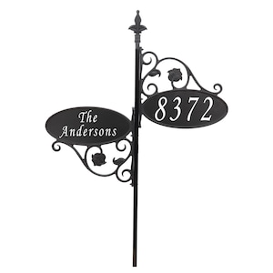 Double Park Place Yard Address Sign Two Custom Brackets on 58&quot; Post – Personalized Reflective Address or Name Display Handcrafted in the USA