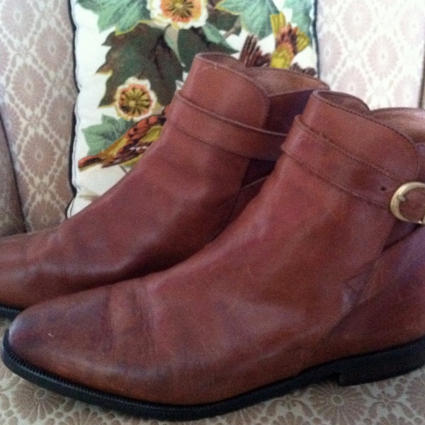 RESERVED For Jeanne//90s Brown Leather Mod Ankle Strap Boots