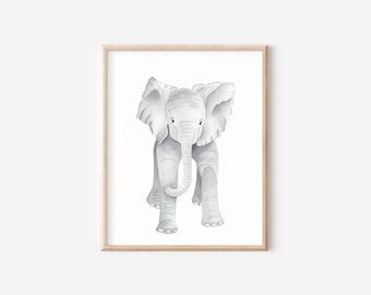 Hand Painted Baby Elephant Watercolor: Nursery Wall Art