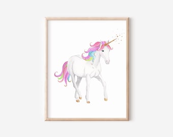 Unicorn Watercolor Art Print: Rainbow Nursery Decor