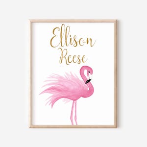 Hand Painted Flamingo Baby Name Watercolor - Original Nursery Art - Baby Girl Decor - Personalized Nursery Art - Flamingo