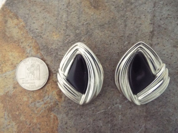 Vintage Mexican Silver, Black Onyx Earrings, Retr… - image 4