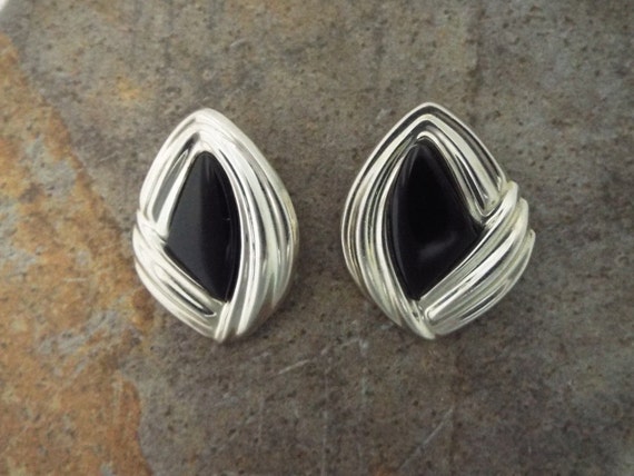 Vintage Mexican Silver, Black Onyx Earrings, Retr… - image 2