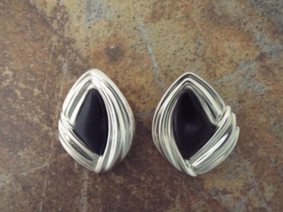 Vintage Mexican Silver, Black Onyx Earrings, Retr… - image 3