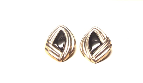 Vintage Mexican Silver, Black Onyx Earrings, Retr… - image 1