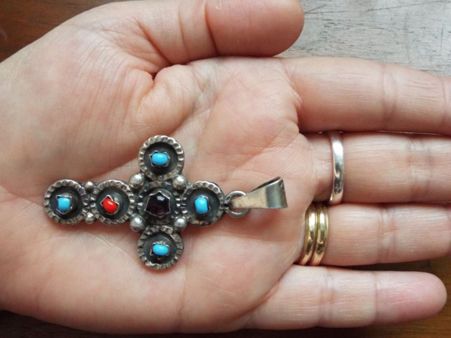 Beaded Cross Pendant Mexican Silver With Taxco Hallmarks Etsy