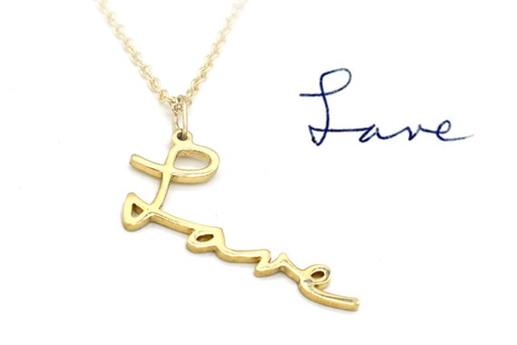 Custom Handwriting Necklace in 14k Gold 