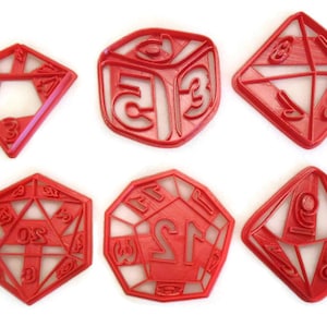 RPG Role Playing Game dice cookie cutter set D4 D6 D8 D10 D12 D20