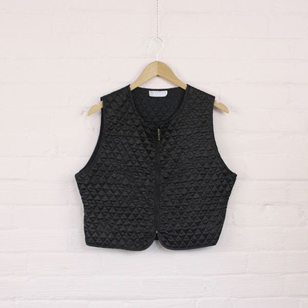 90s Black Quilted Vest · Shiny Black Quilting · Black Zip Up Vest · Black Cropped Vest · Quilted Crop Top · 90s Crop Top · Black Quilt Vest