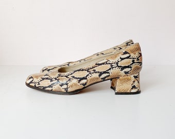 snakeskin low heels
