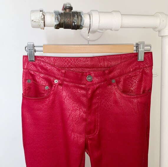 vintage 90s red snakeskin print high rise pants ·… - image 2