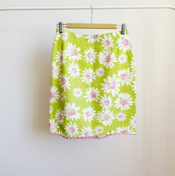 high waist lime green daisy skirt · pink and whit… - image 5