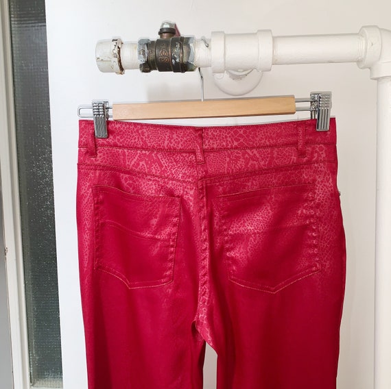 vintage 90s red snakeskin print high rise pants ·… - image 5