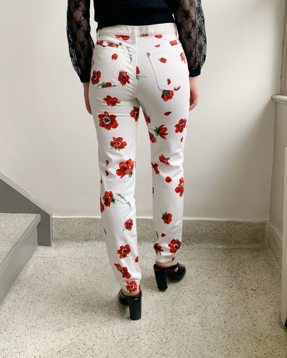 moschino flower print jeans · vintage white denim… - image 2