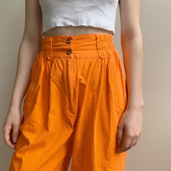 fluro 90s high waist cotton pants · vintage neon orange pants · early 1990s neon track pants · vintage 80s joggers · super high waist · m/l