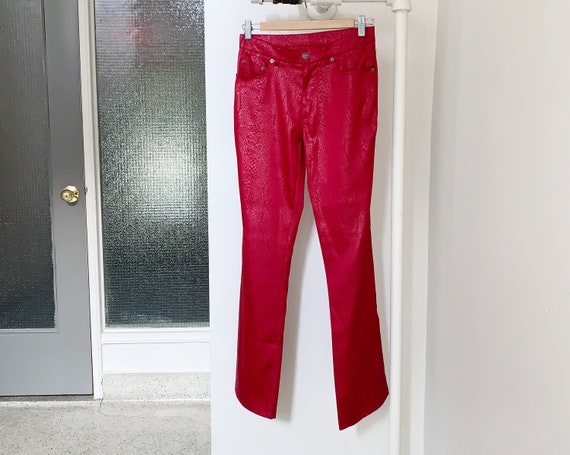 vintage 90s red snakeskin print high rise pants ·… - image 1