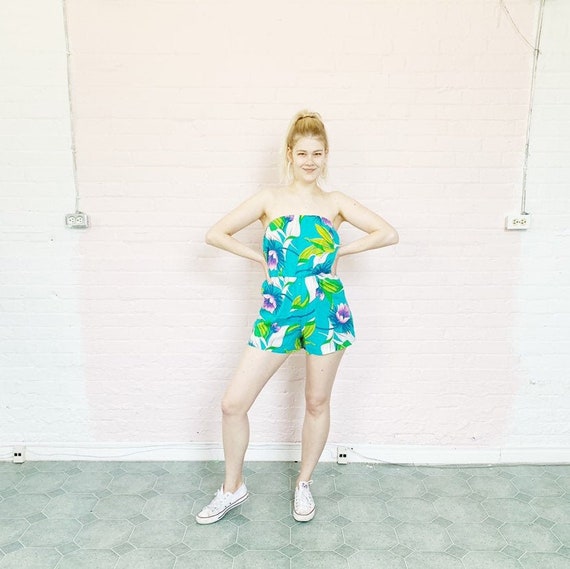 strapless floral romper