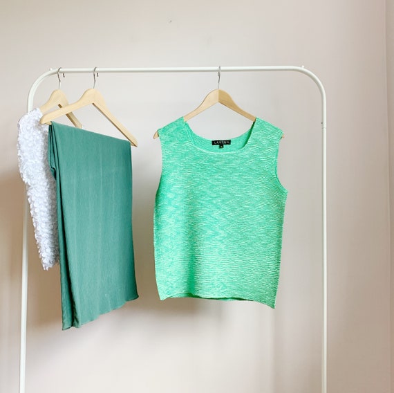 jewel green metallic crinkle sleeveless top · 90s