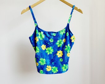 flower print tankini top · vintage swim tank top · 90s bathing suit top · y2k neon flower print tankini top · 90s crop top · size 10