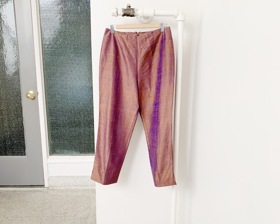 iridescent high shine raw silk capri pants · copp… - image 1