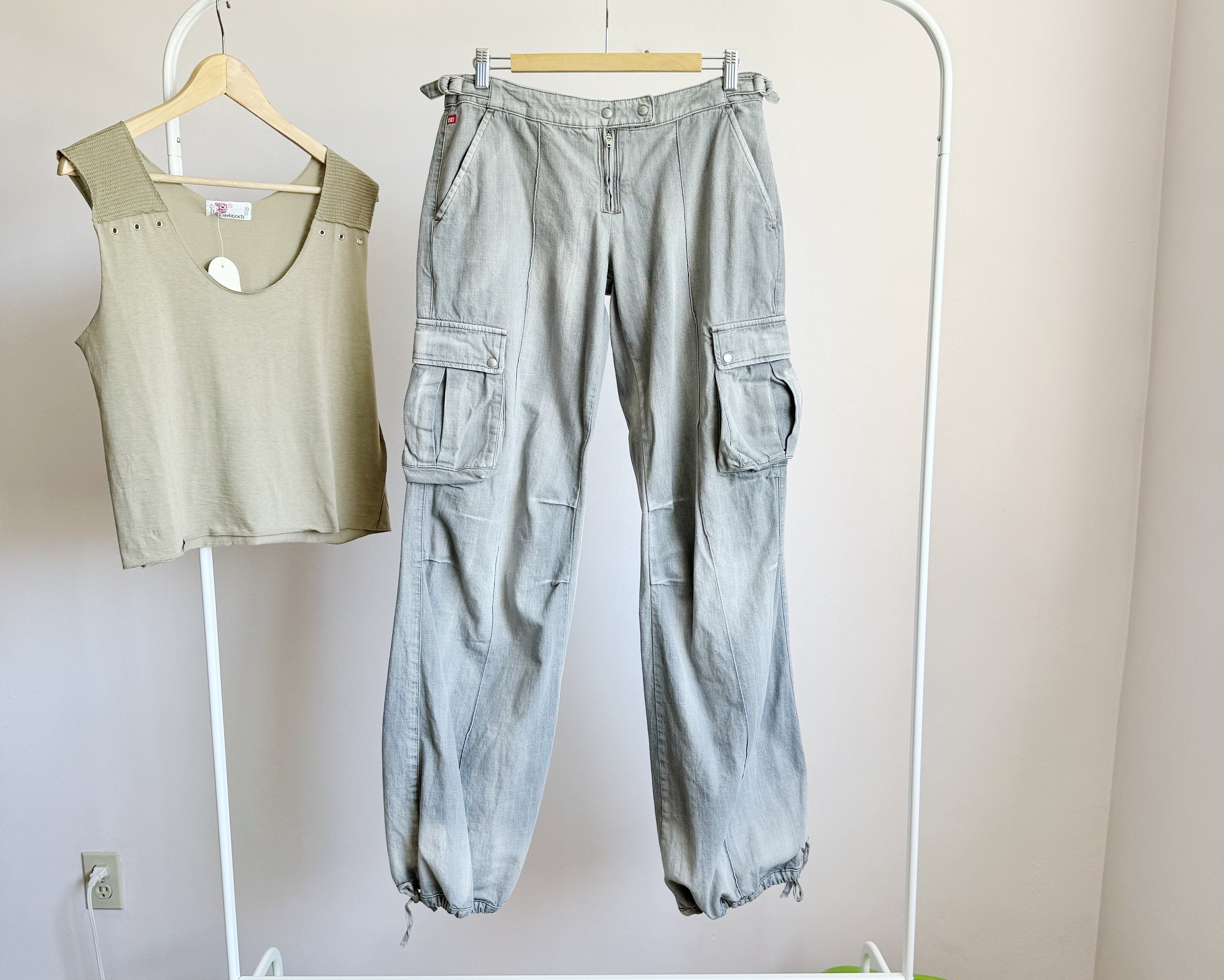 Miss Sixty Y2K Low Rise Cargo Jeans: Faded Grey Parachute