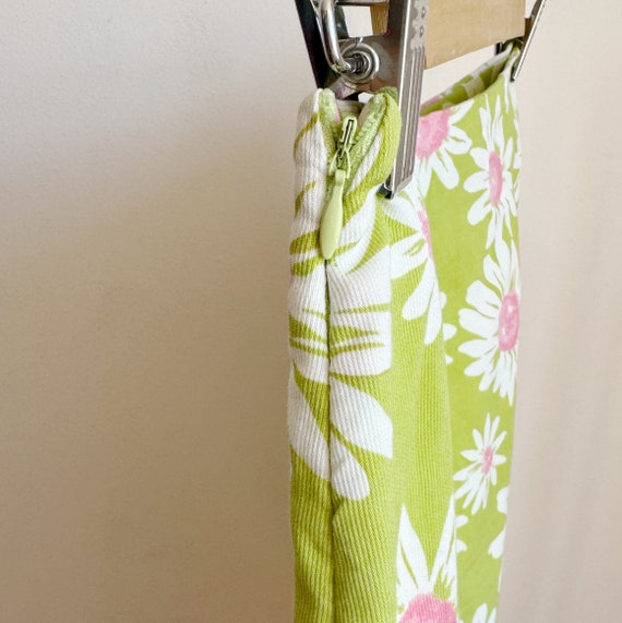 high waist lime green daisy skirt · pink and whit… - image 4