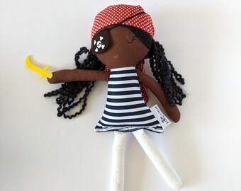 Pirate cotton rag black doll - biracial doll