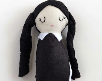 Cotton Wednesday Doll, Goth Doll, Wednesday Addams Doll, Birthday Gift, Gift for Daughter