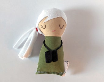 Cotton rag doll mini inspired by Dr. Jane Goodall to spark wonder and day-dreaming.