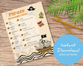 Pirate Scavenger Hunt Printable - Treasure Hunt Party Game Activity  - Printable for Birthday Party - Sleepover - indoors and outdoors