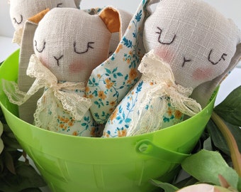 Stuffed bunny toy -  Farmhouse Fabric Bunnies - Boho stuffed bunny  - Basket filler gift