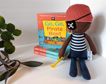 Pirate Cotton rag black boy doll and book set - biracial doll