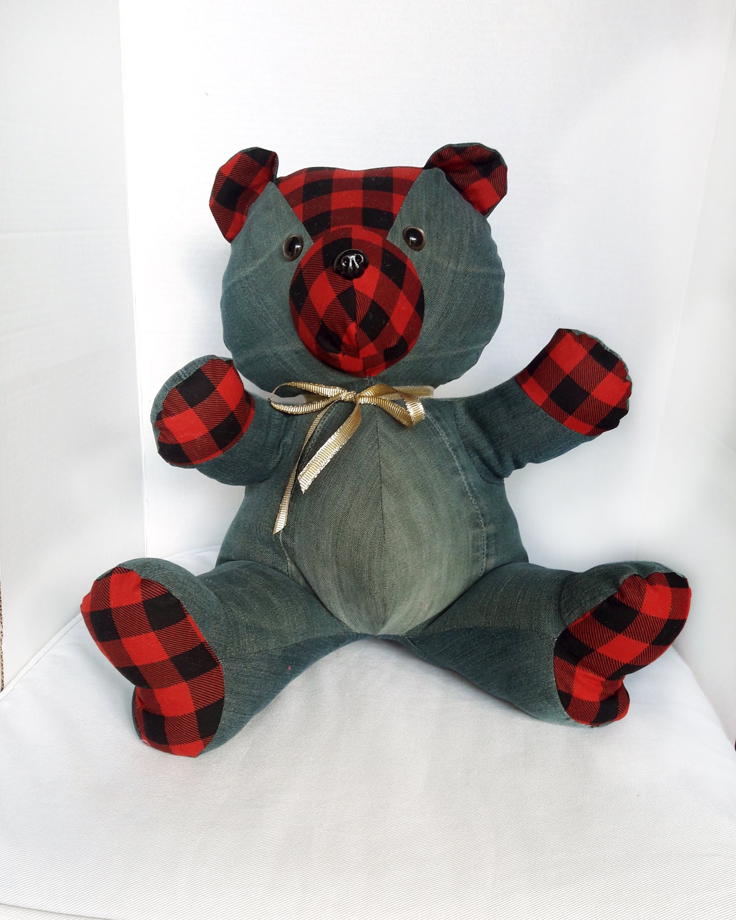 Flannel Shirt look bear Keepsake Bear Teddy Bear made out | Etsy